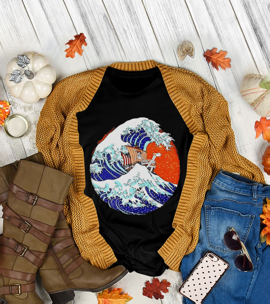 The Great Pirate of Kanagawa Going Merry on a Great Wave Japanese Art Fusion T-Shirt