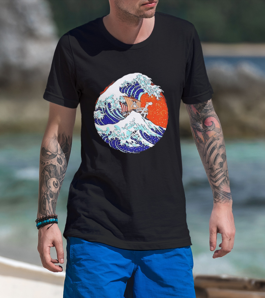 The Great Pirate Of Kanagawa Going Merry On A Great Wave Japanese Art Fusion T-Shirt