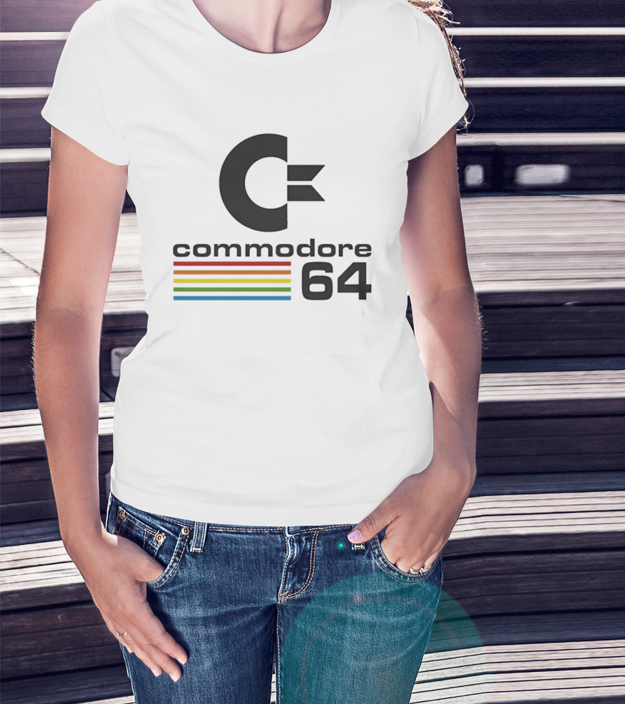 Commodore 64 Retro Computer Logo With Rainbow Stripes T-Shirt