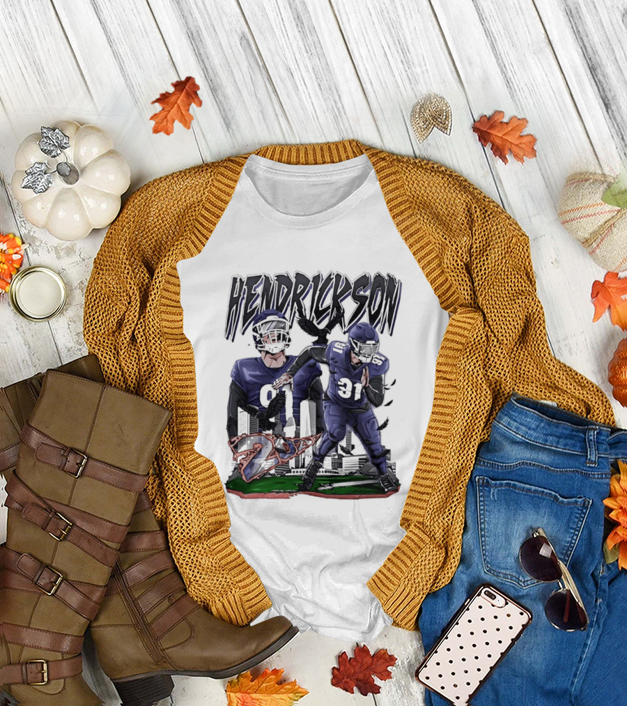 Hendrickson 91 Baltimore Ravens Hand Drawn Football Player T-Shirt