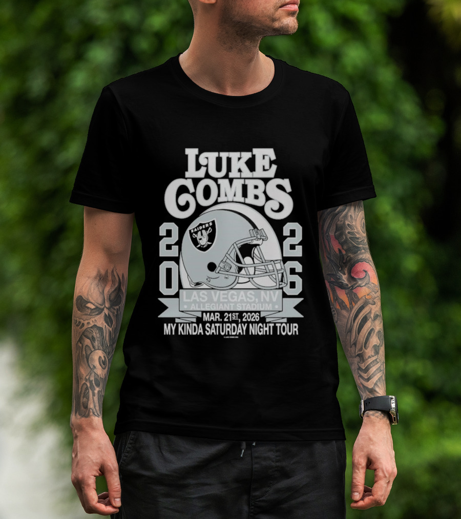 Luke Combs 2026 Las Vegas NV Allegiant Stadium Mar 21 My Kinda Saturday Night Tour NFL Helmet T-Shirt