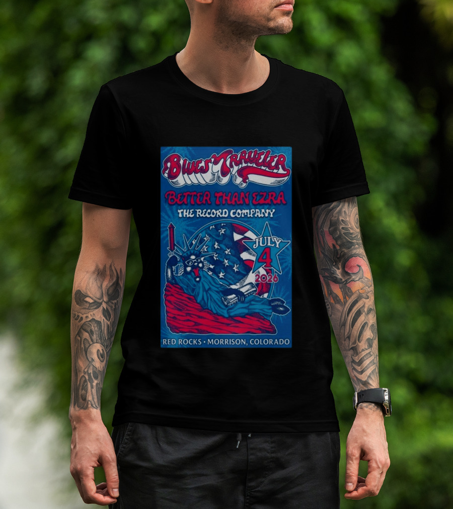 Blues Traveler Better Than Ezra The Record Company July 4 2026 Red Rocks Morrison Colorado T-Shirt