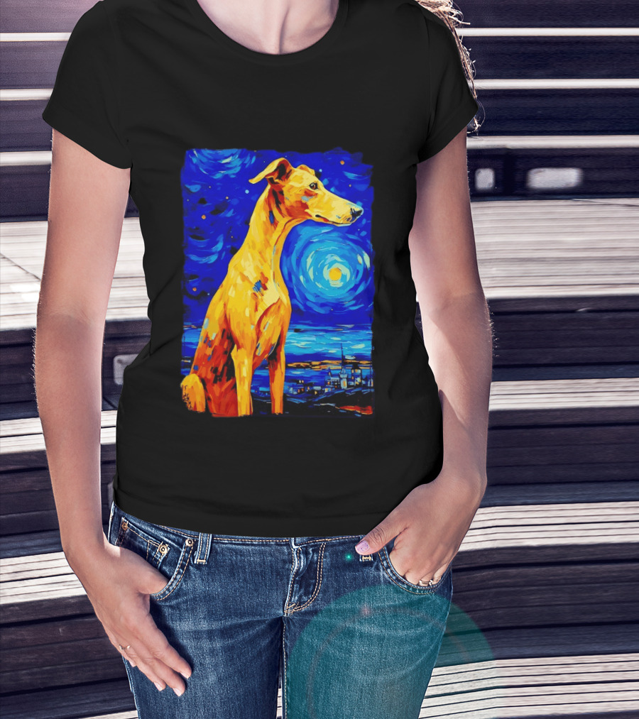Greyhound Dog In The Starry Night By Vincent Van Gogh T-Shirt