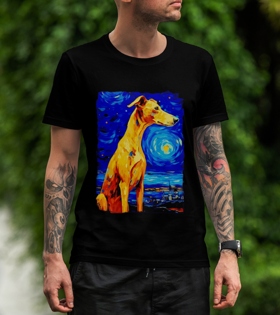 Greyhound Dog In The Starry Night By Vincent Van Gogh T-Shirt