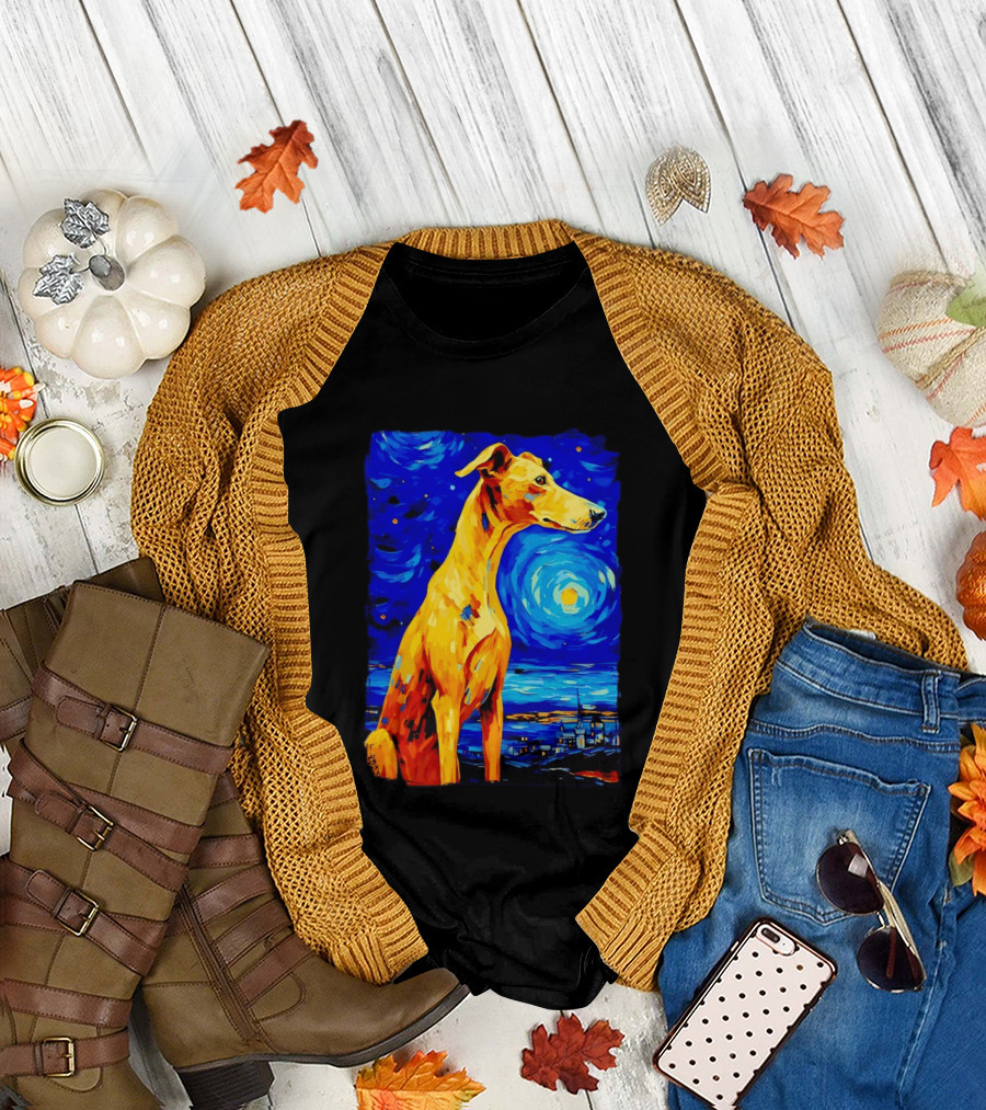Greyhound Dog In The Starry Night By Vincent Van Gogh T-Shirt