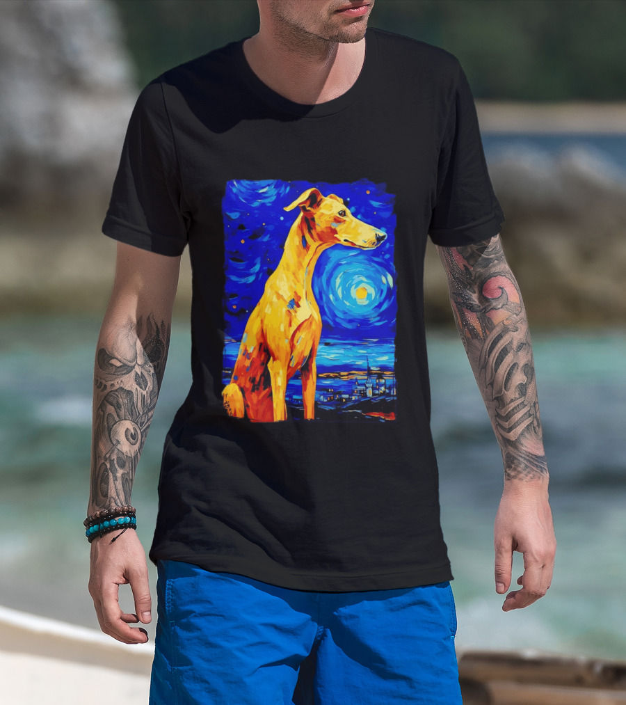 Greyhound Dog In The Starry Night By Vincent Van Gogh T-Shirt