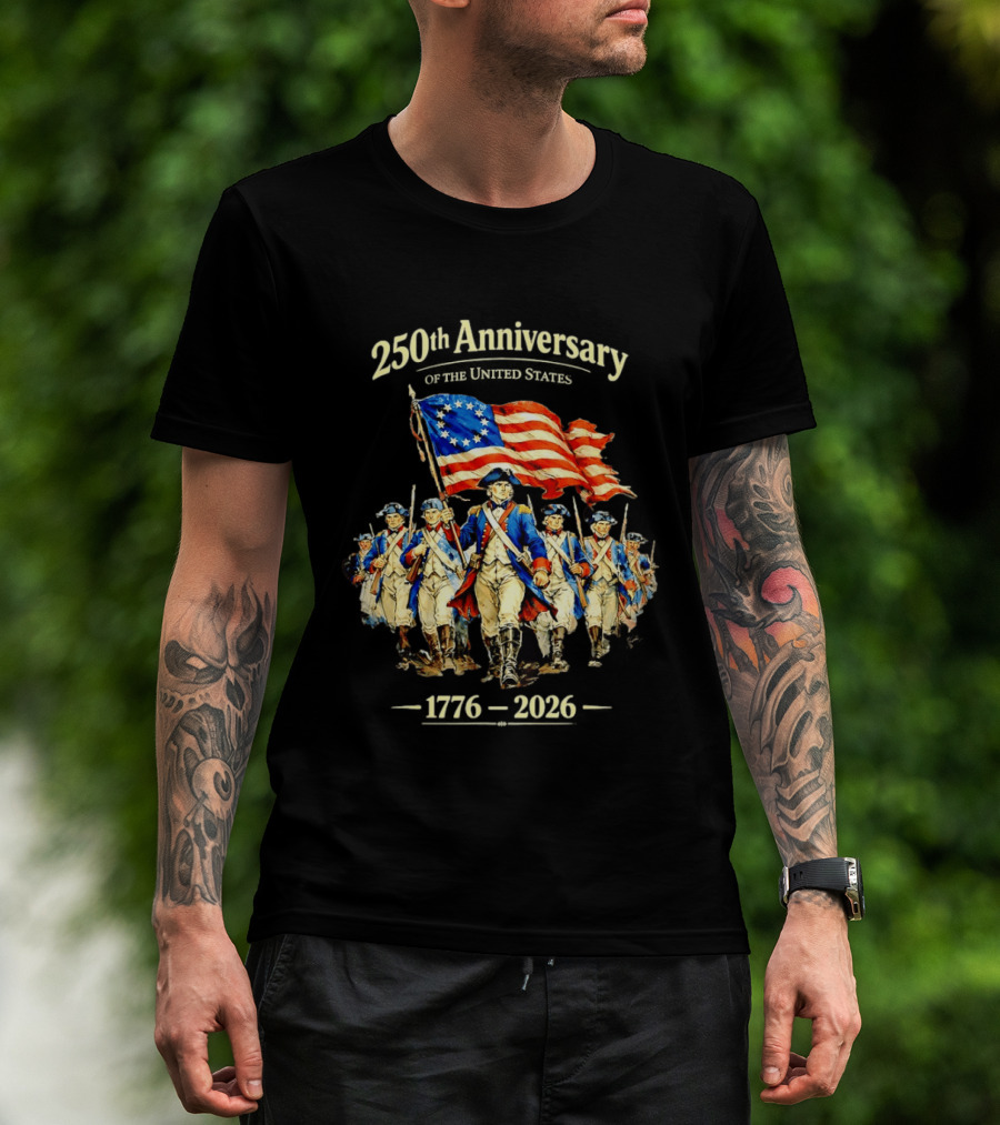 250th Anniversary American Patriots Holding Flag 1776 2026 T-Shirt
