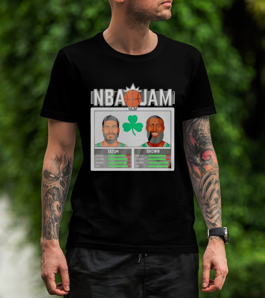 NBA Jam Jaylen Brown Jayson Tatum Celtics Stats T-Shirt