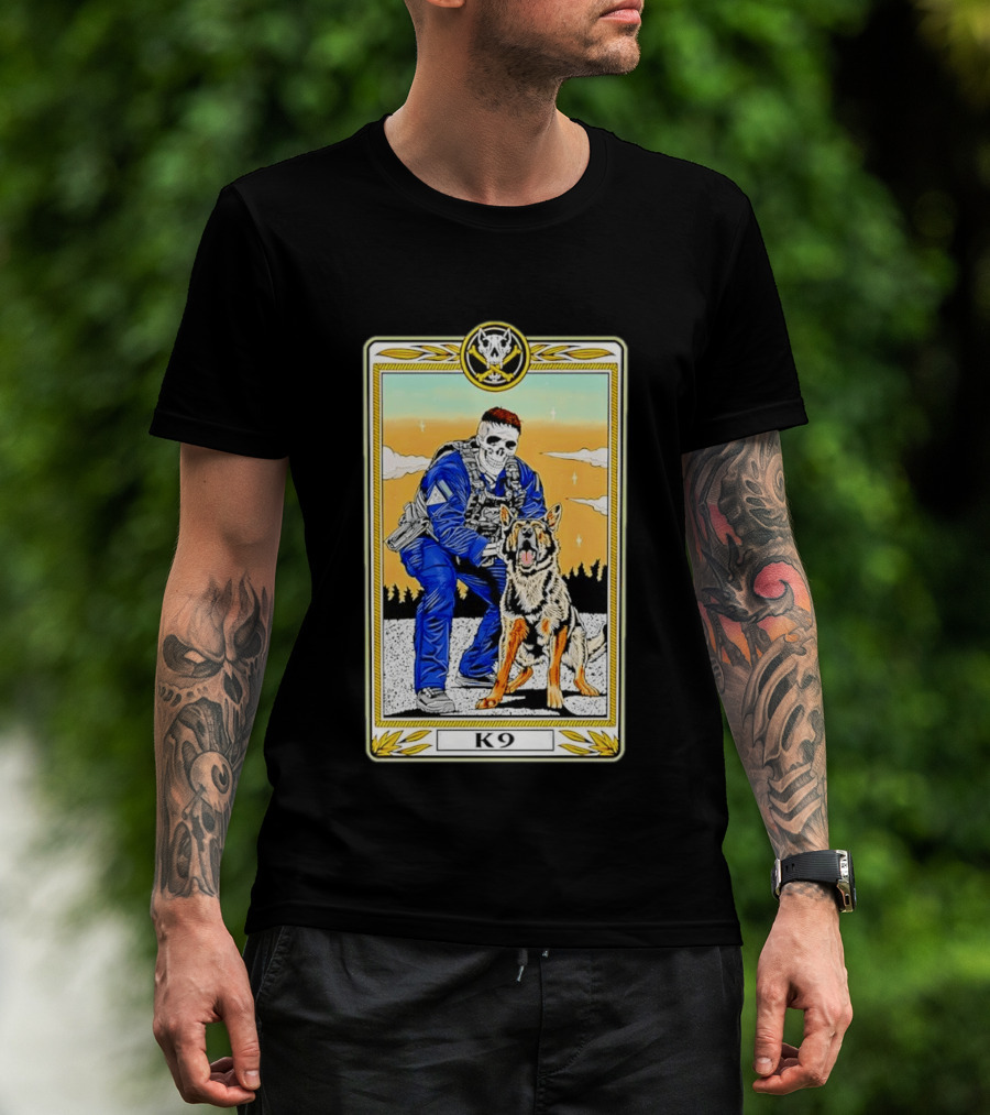 K9 Skull Masked Officer And German Shepherd Duo T-Shirt