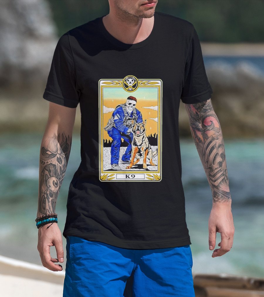 K9 Skull Masked Officer And German Shepherd Duo T-Shirt