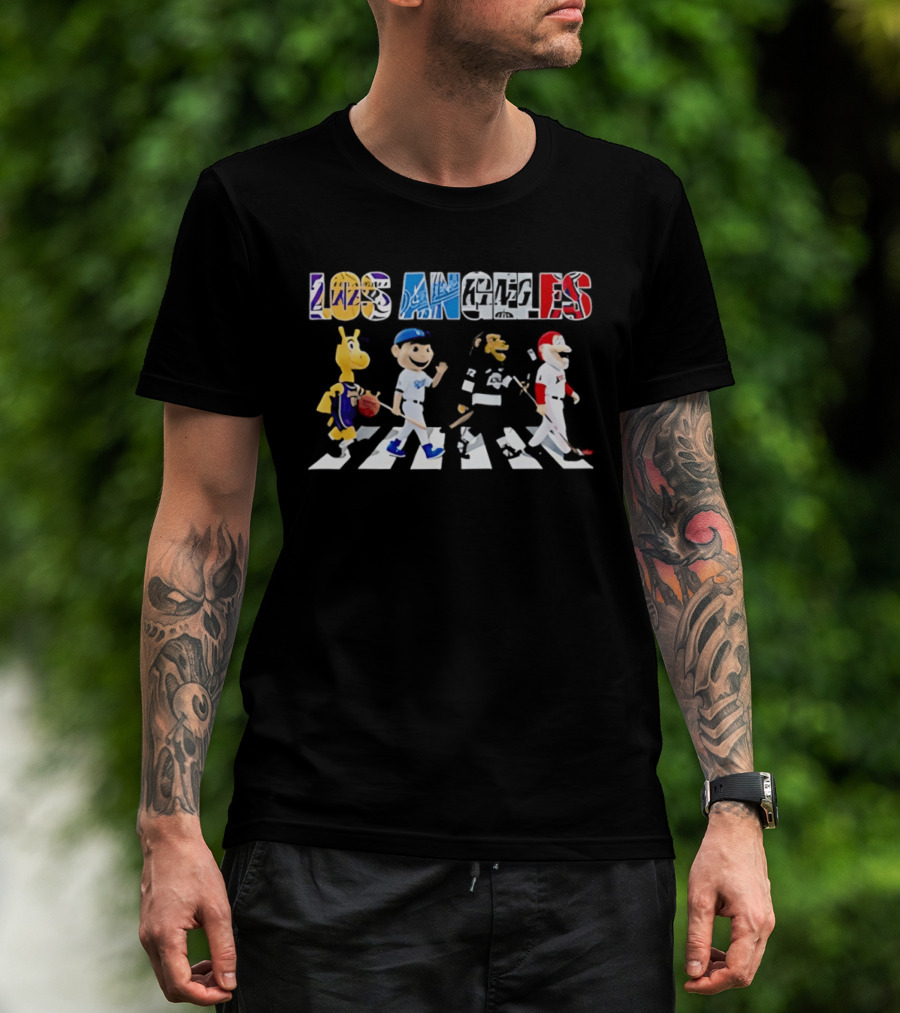 Los Angeles Sports Mascots Crosswalk Dodgers Lakers Angels Abbey Road T-Shirt