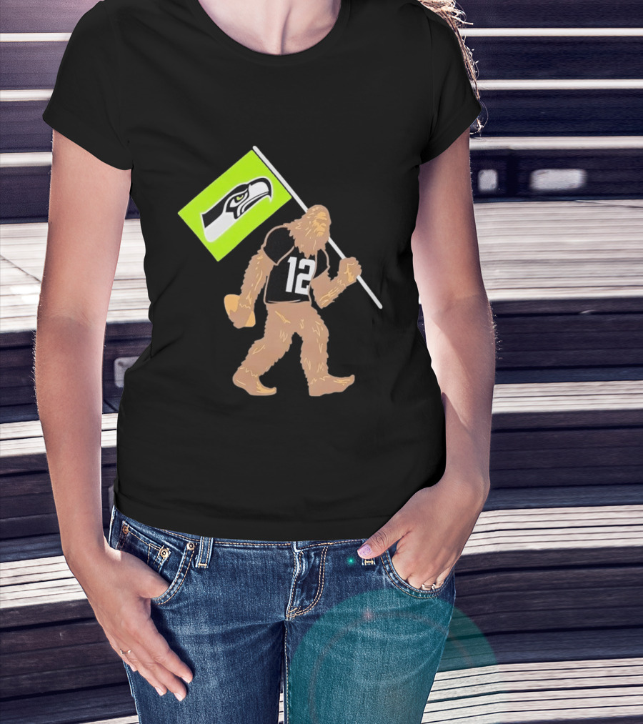 Seattle Seahawks Sasquatch 12 Flag Bearer Fan Gear T-Shirt