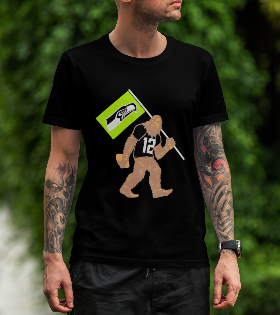 Seattle Seahawks Sasquatch 12 Flag Bearer Fan Gear T-Shirt