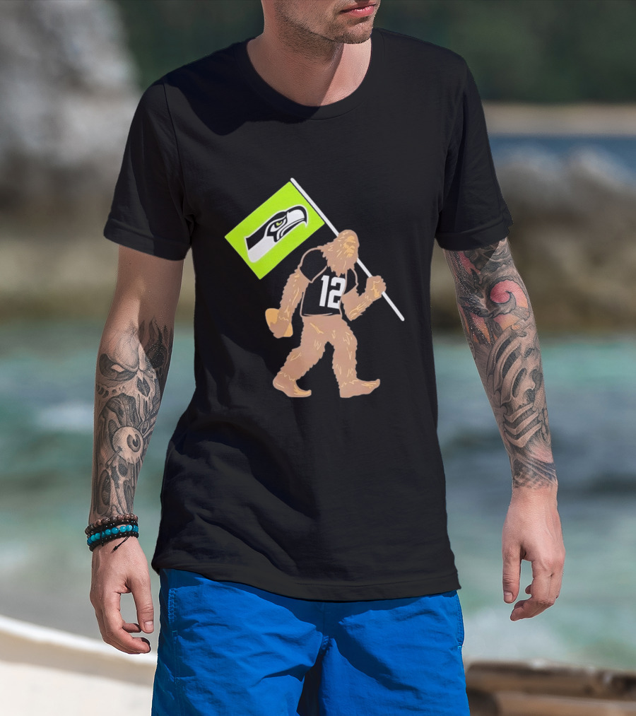 Seattle Seahawks Sasquatch 12 Flag Bearer Fan Gear T-Shirt