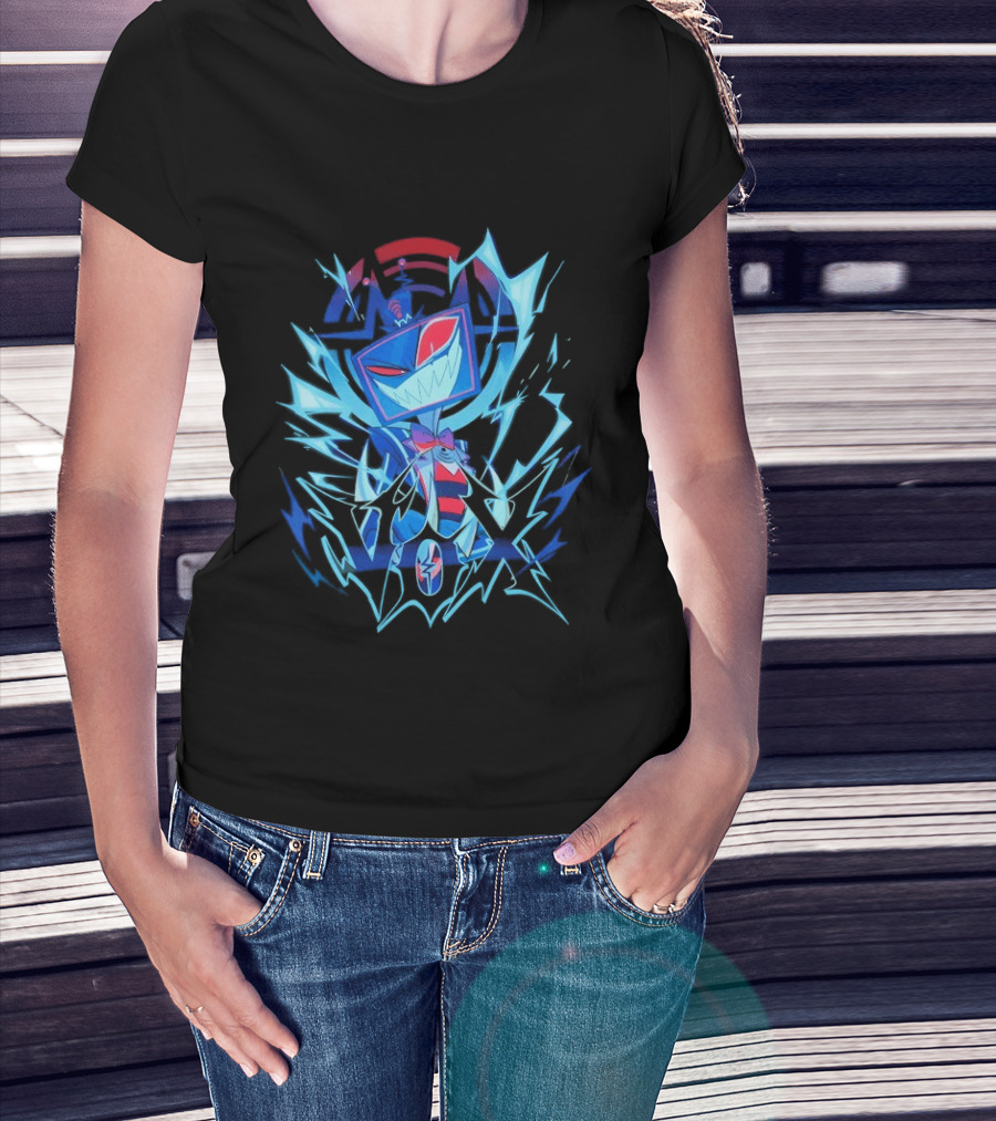 Vox Hazbin Hotel Overlord Character With Glitching Television Head And Electricity T-Shirt