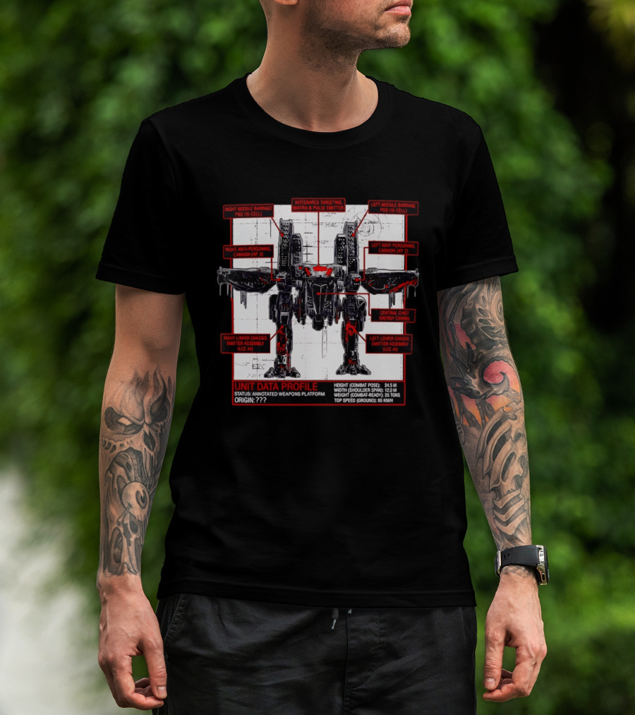 War Strider Unit Data Profile Annotated Weapons Platform T-Shirt
