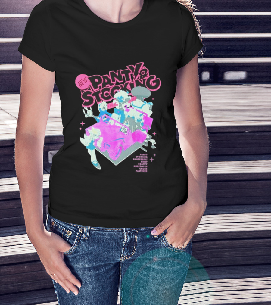 New Panty & Stocking With Garterbelt Anime Characters Colorful Car Scene T-Shirt