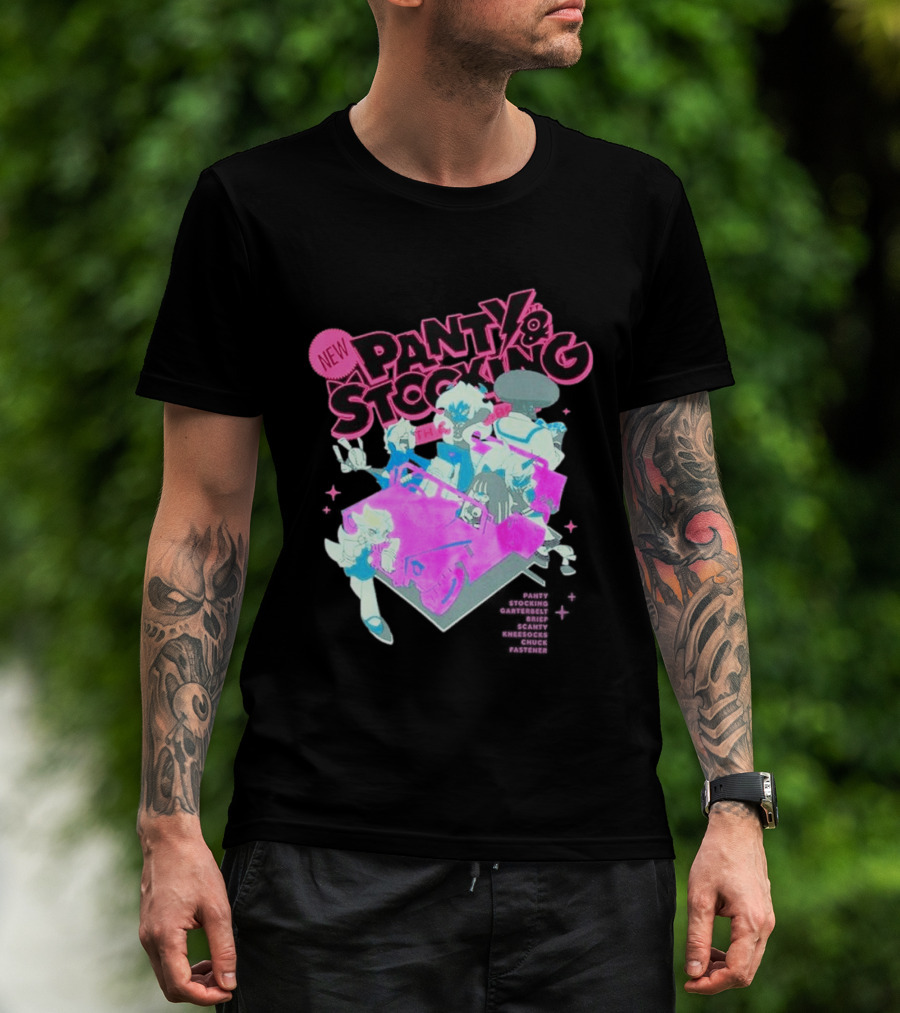 New Panty & Stocking With Garterbelt Anime Characters Colorful Car Scene T-Shirt