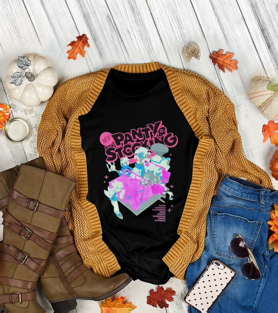 New Panty & Stocking With Garterbelt Anime Characters Colorful Car Scene T-Shirt