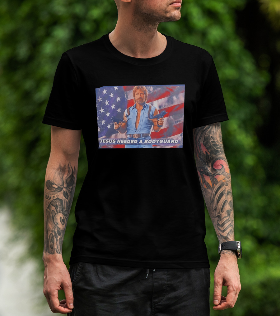 Jesus Needed A Bodyguard Chuck Norris USA Flag T-Shirt