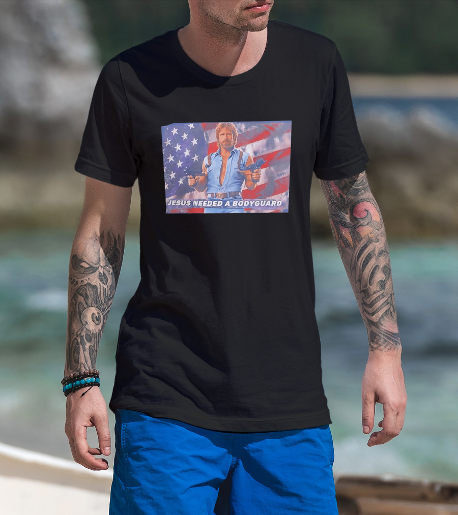 Jesus Needed A Bodyguard Chuck Norris USA Flag T-Shirt