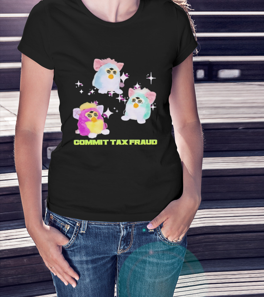 Pink Blue Furbies Sparkles Commit Tax Fraud Fun T-Shirt