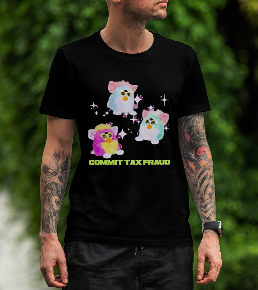 Pink Blue Furbies Sparkles Commit Tax Fraud Fun T-Shirt
