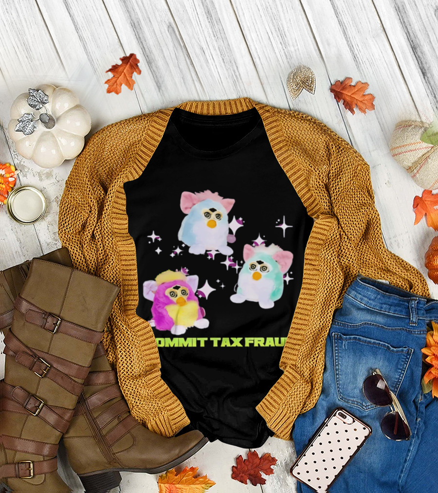 Pink Blue Furbies Sparkles Commit Tax Fraud Fun T-Shirt