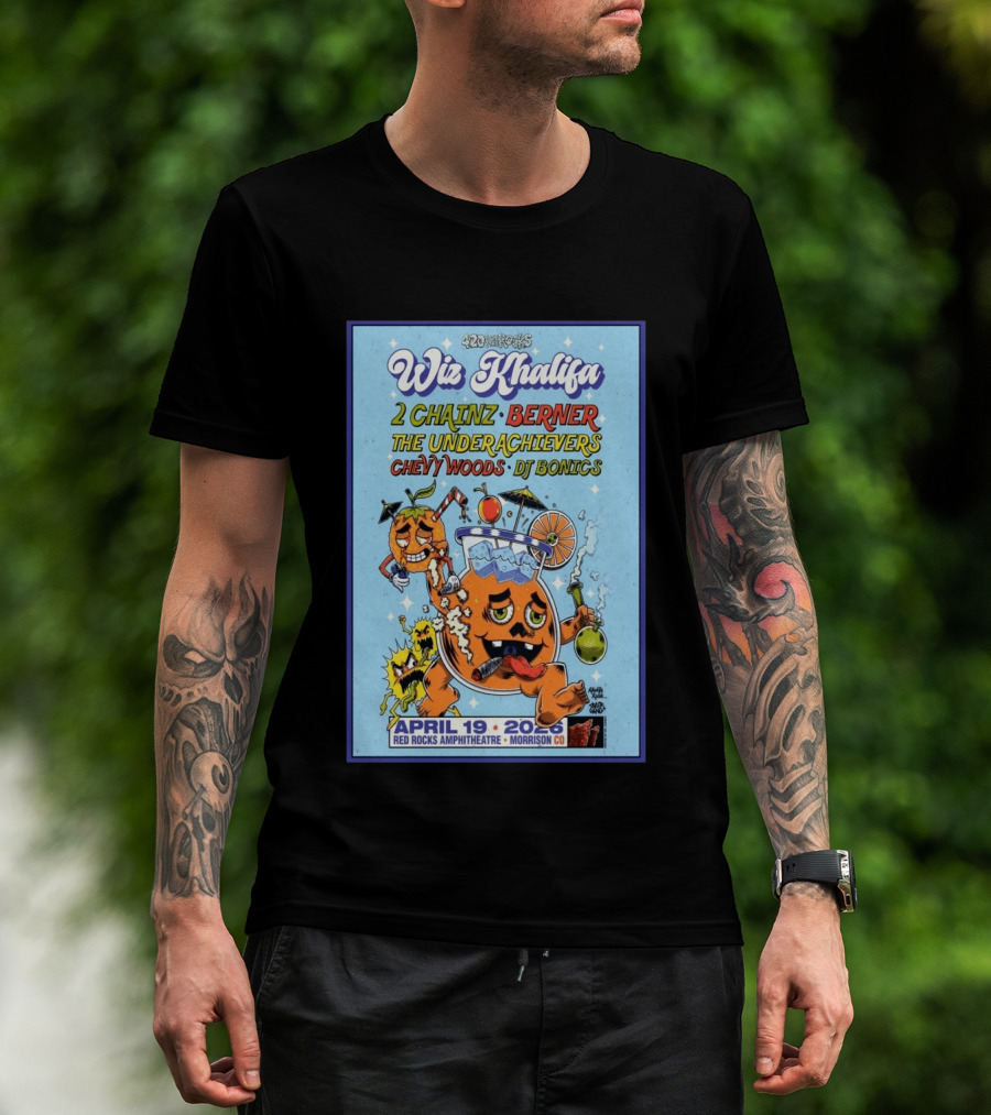 Wiz Khalifa 2 Chainz Berner The Underachievers Chevy Woods DJ Bonics Red Rocks Amphitheatre April 19 2026 Morrison CO 420ontherocks T-Shirt