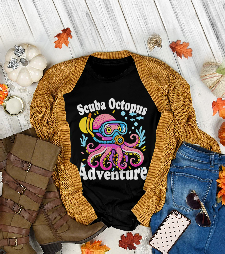 Scuba Octopus Adventure Snorkeling Deep Sea Journey T-Shirt