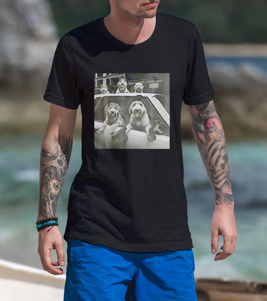 Spinone Italiano Dog Gang Holding Pistol Driving Car Eendoodle Layered T-Shirt