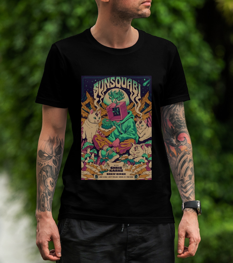 Sunsquabi Levitt Pavilion Denver Show June 13 2026 Free With Chris Karns Drew Birch T-Shirt