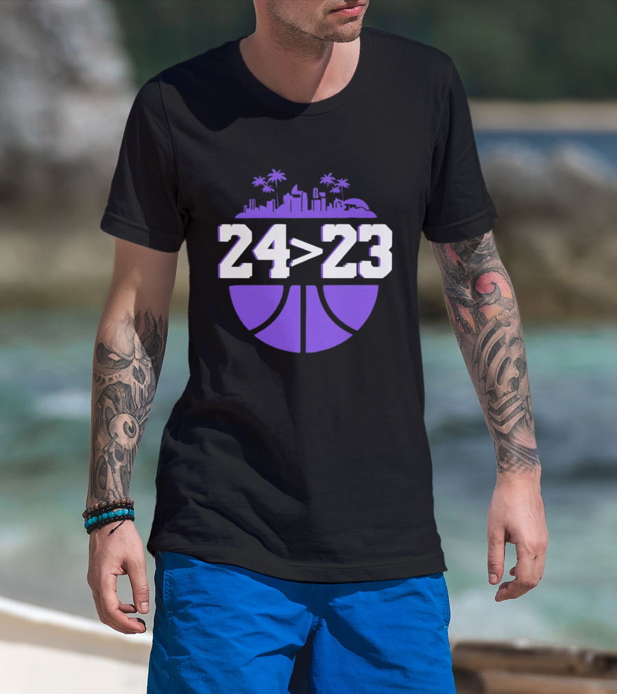 24 Is Greater Than 23 Basketball Los Angeles Skyline T-Shirt