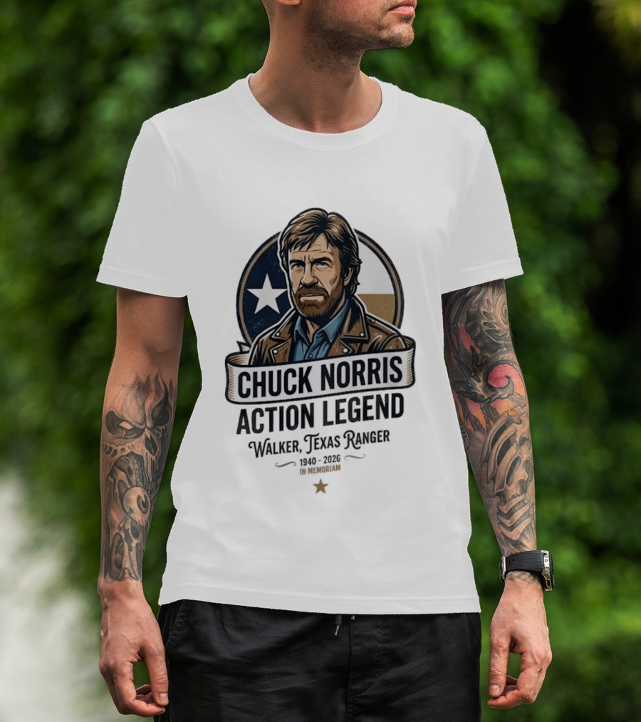 Chuck Norris Action Legend Walker Texas Ranger 1940 2026 In Memoriam Star T-Shirt