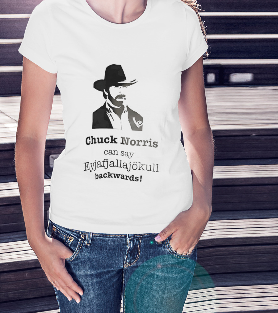 Chuck Norris Can Say Eyjafjallajokull Backwards Cowboy Hat Beard T-Shirt