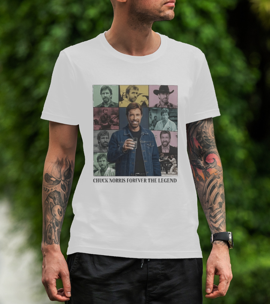 Chuck Norris Forever The Legend Iconic Moments Collage T-Shirt