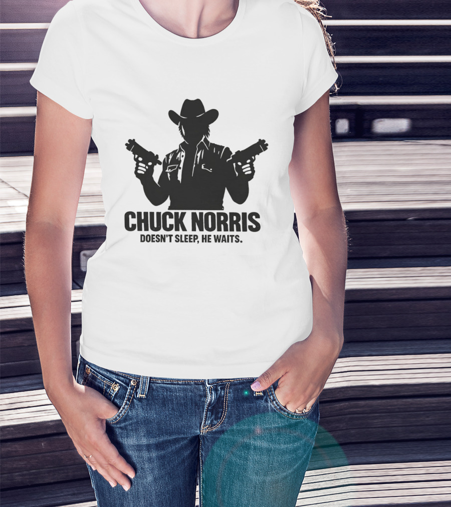 Chuck Norris Doesn't Sleep He Waits Meme Gun T-Shirt