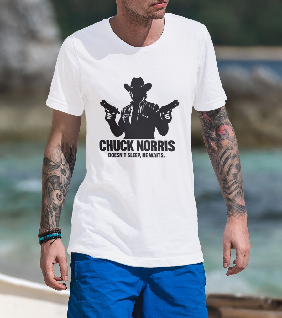 Chuck Norris Doesn't Sleep He Waits Meme Gun T-Shirt