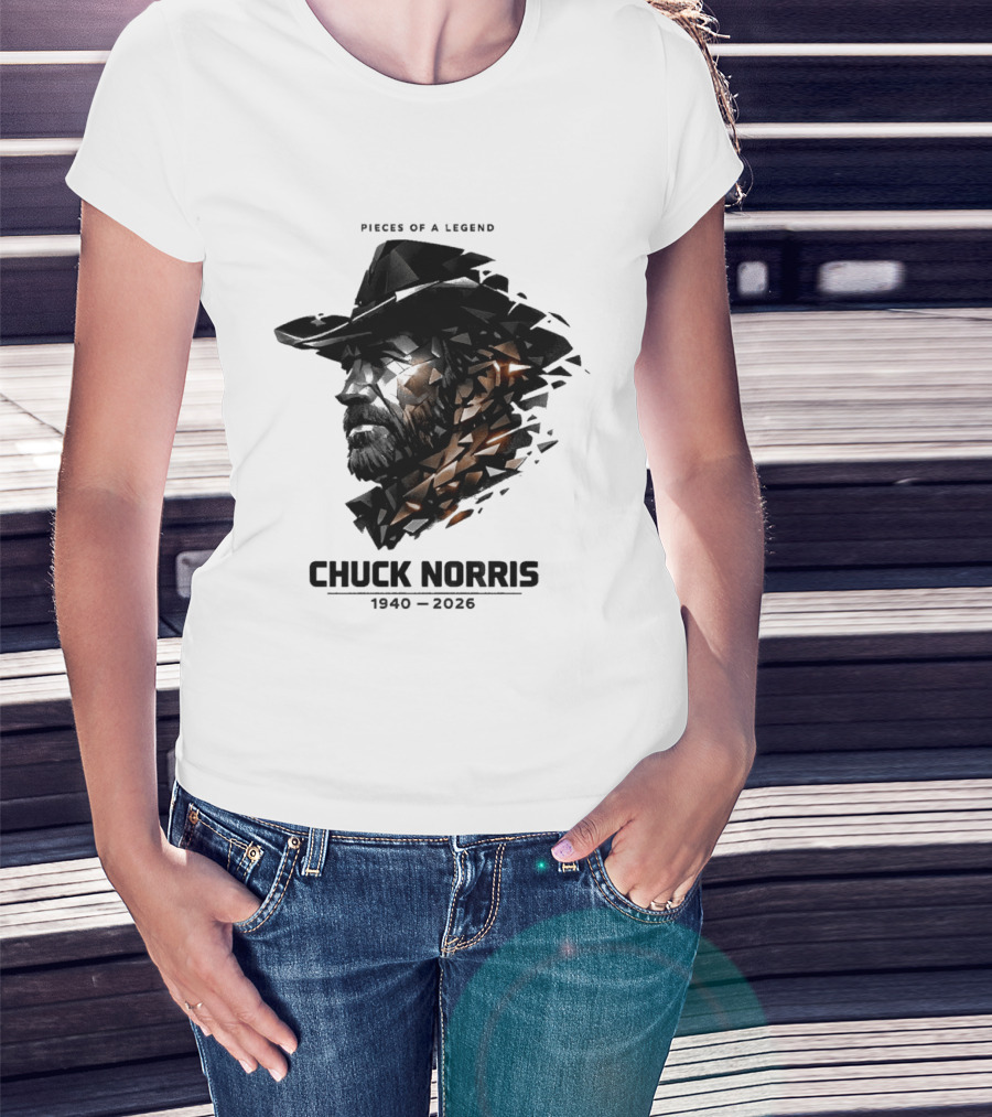 Chuck Norris Pieces Of A Legend 1940 2026 Cowboy Hat Triangular Fragmentation T-Shirt