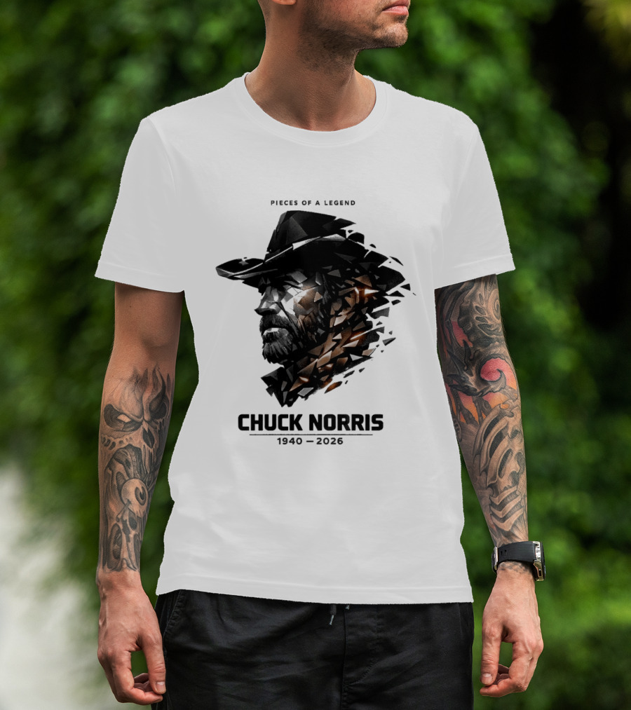 Chuck Norris Pieces Of A Legend 1940 2026 Cowboy Hat Triangular Fragmentation T-Shirt
