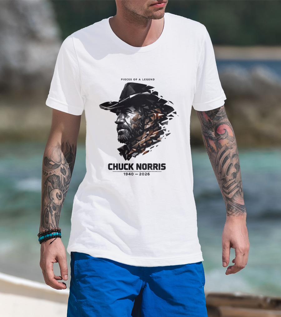Chuck Norris Pieces Of A Legend 1940 2026 Cowboy Hat Triangular Fragmentation T-Shirt
