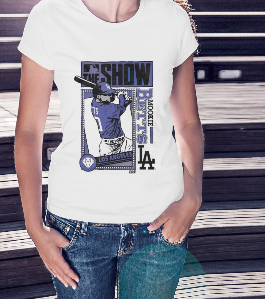 MLB The Show Mookie Betts 50 Los Angeles Dodgers Caricature T-Shirt