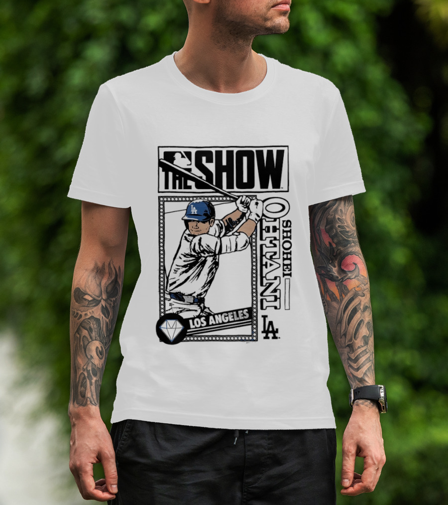 Shohei Ohtani 17 MLB The Show Los Angeles Dodgers Caricature T-Shirt
