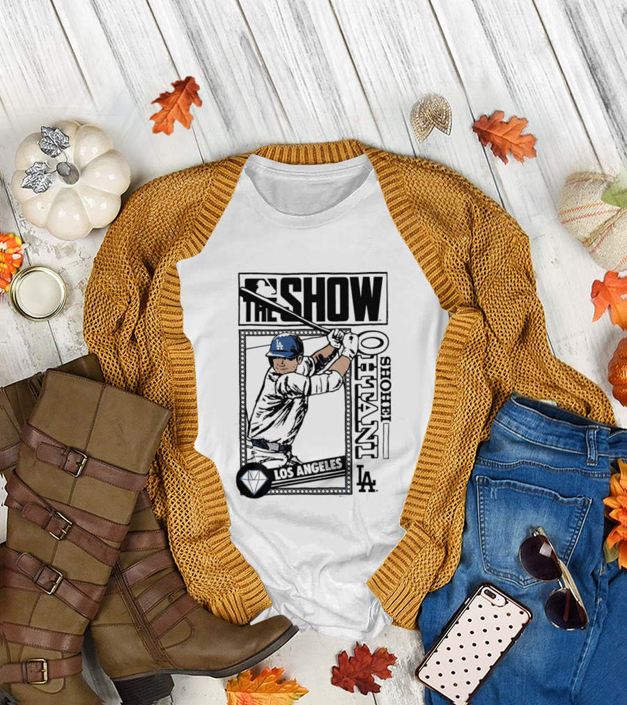 Shohei Ohtani 17 MLB The Show Los Angeles Dodgers Caricature T-Shirt