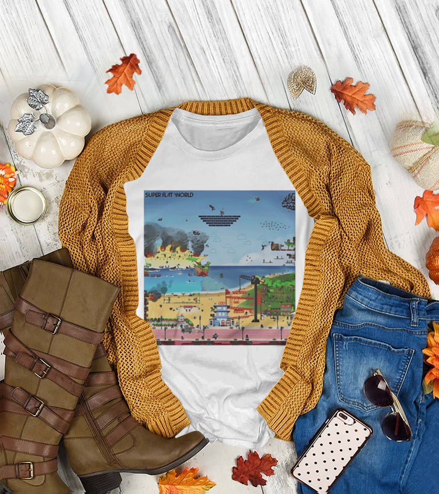 Super Flat World Cartoon Pixel Art Adventure Beach Cityscape Fantasy T-Shirt