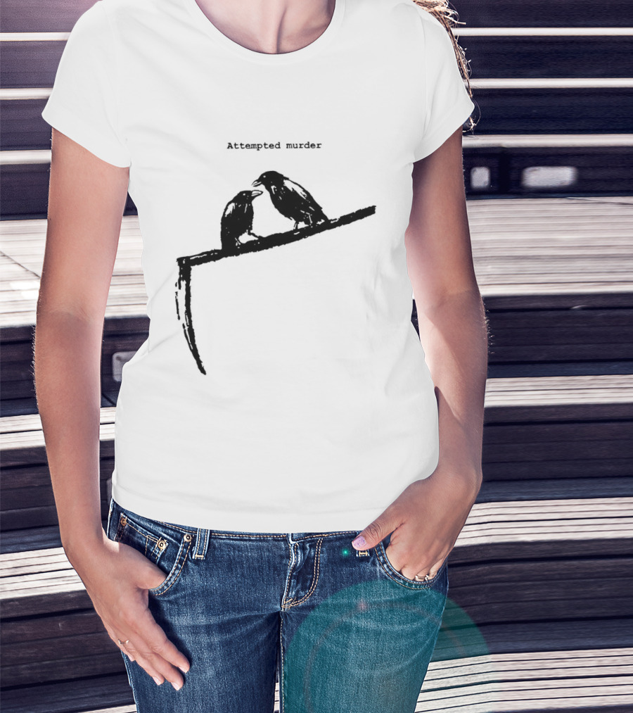 Two Crows Perched On Grim Reaper Scythe Attempted Murder T-Shirt