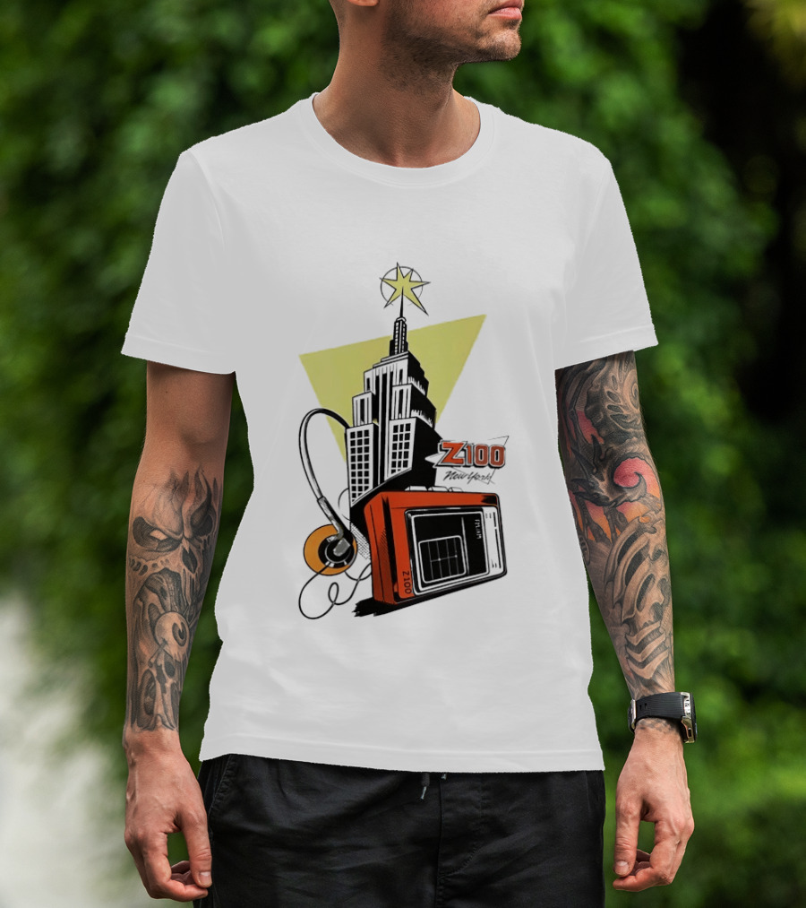 Z100 New York Retro Radio And Empire State Building Star T-Shirt