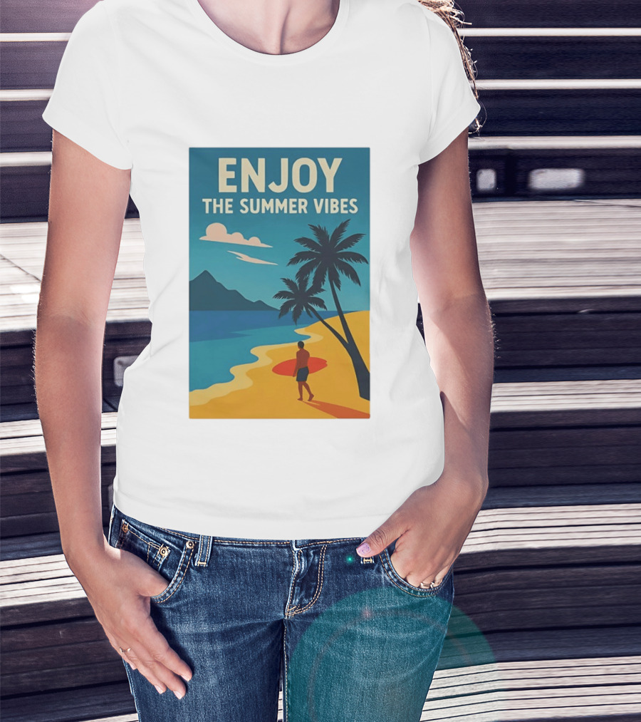 Enjoy The Summer Vibes Ocean Beach Sunset Scene T-Shirt