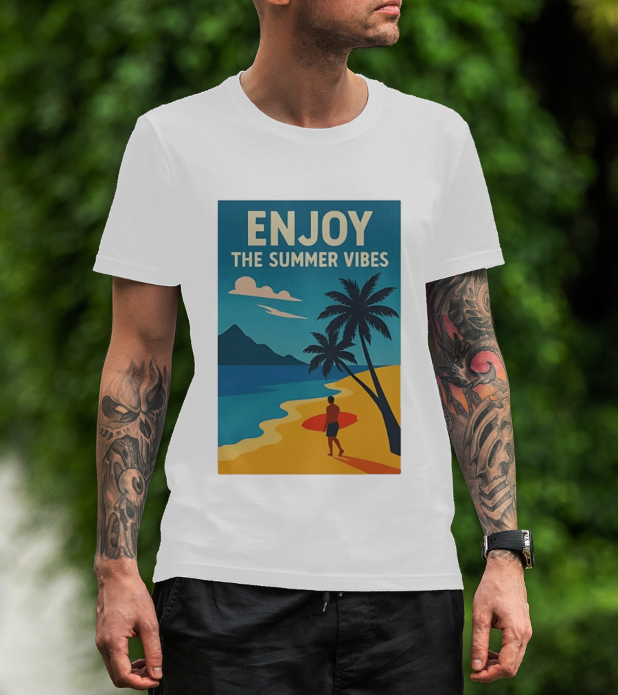 Enjoy The Summer Vibes Ocean Beach Sunset Scene T-Shirt