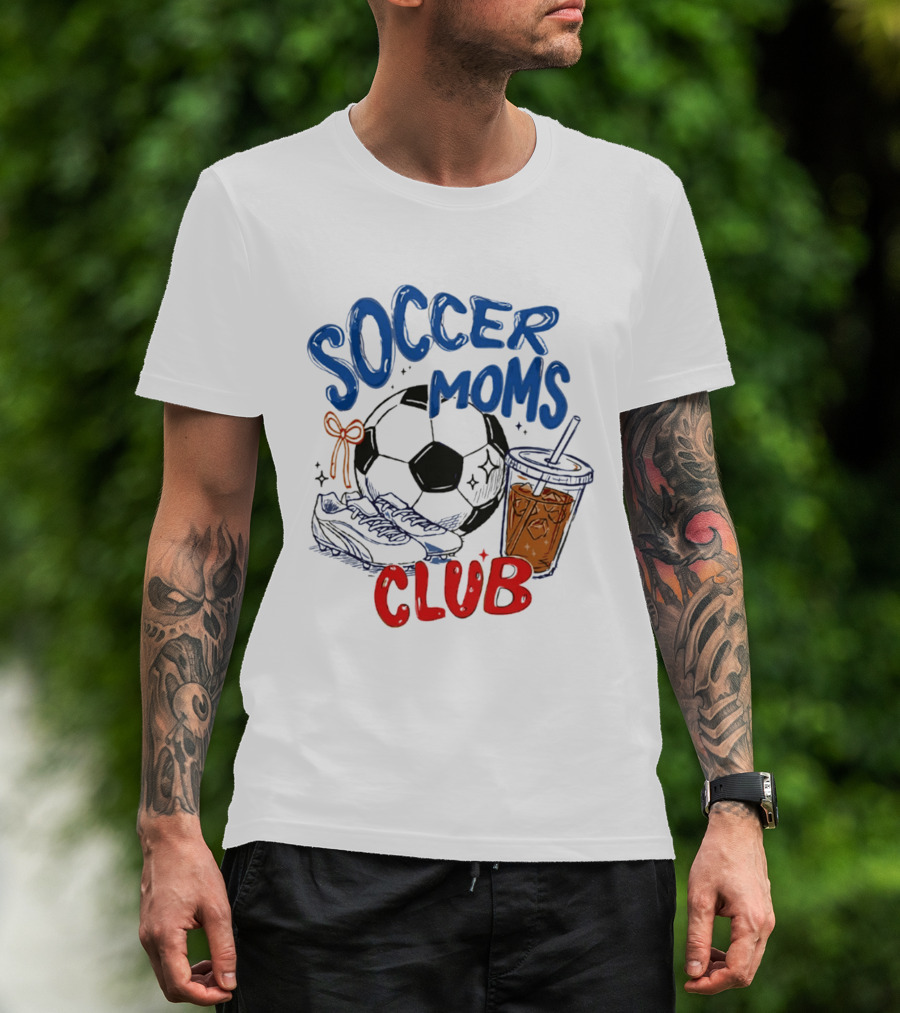 Soccer Moms Club With Soccer Ball Cleats And Iced Drink T-Shirt